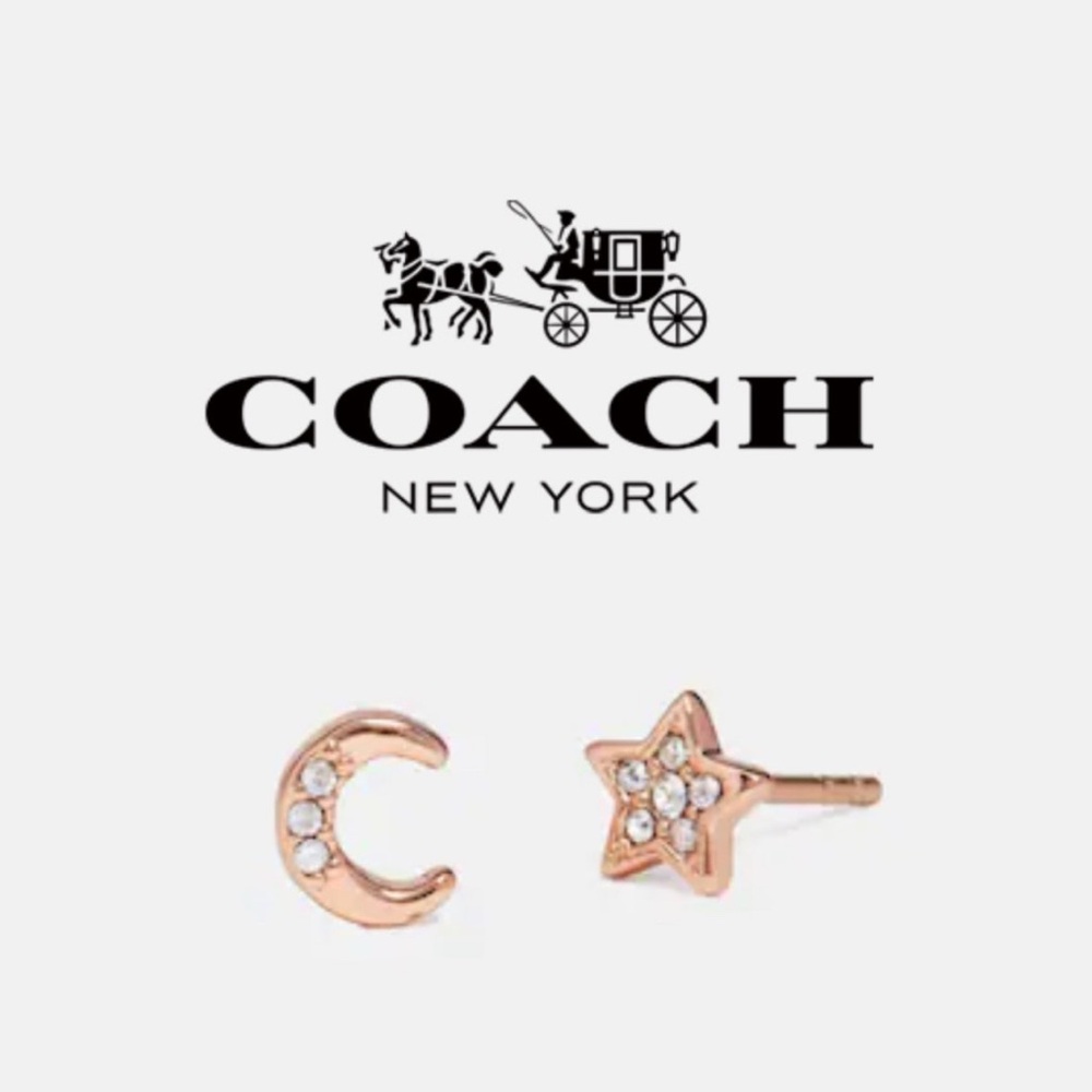 Coach Signature Moonstar Stud Earrings Rose Gold Pair Post Hangtag Crystal